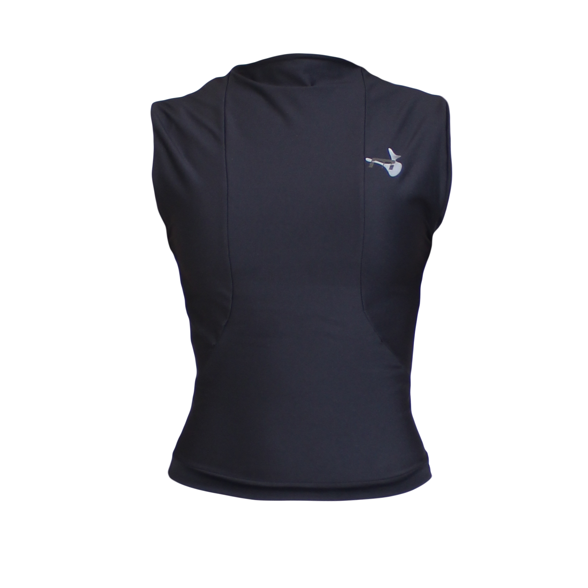 A mid waist long tight fitted top, with style lines
going from the neck down to the waist. Sleeveless, but
covers up to the shoulder points. The slit neckline creates
a soft draping effect around the neck.
Me dic al Logo print on the left upper chest.
Available in 3 different colors.