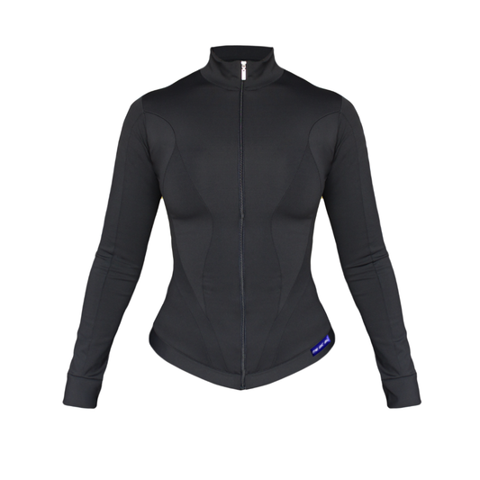 Black long-sleeve athletic jacket on a white background